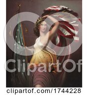 Poster, Art Print Of Vintage Enamel Of America Advertisement With Columbia And An American Flag