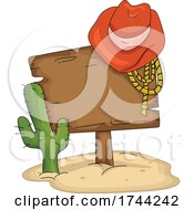 Poster, Art Print Of Cowboy Hat And Rope On A Western Wood Sign By A Cactus