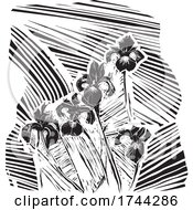 Poster, Art Print Of Woodcut Iris Flowers