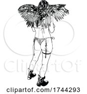 Poster, Art Print Of Black And White Rear View Of A Stripper Wearing Wings