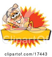 Clipart Picture Of A Slice Of Pizza Mascot Cartoon Character Reclining On A Blank Yellow And Orange Label by Toons4Biz