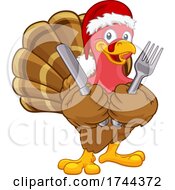 Turkey In Santa Hat Christmas Thanksgiving Cartoon by AtStockIllustration