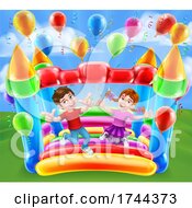 Poster, Art Print Of Bouncy House Castle Jumping Girl Boy Kids Cartoon