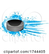 Hockey Puck With White And Blue Stars And Grunge
