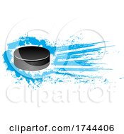 Hockey Puck With White And Blue Stars And Grunge