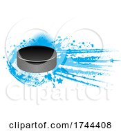 Poster, Art Print Of Hockey Puck With White And Blue Stars And Grunge
