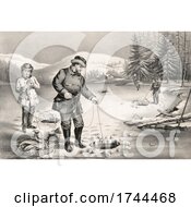 Poster, Art Print Of Men And Boys Pickerel Ice Fishing In The Winter