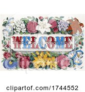 Poster, Art Print Of Vintage Welcome Design With Flowers On An Off White Background