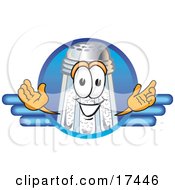 Clipart Picture Of A Salt Shaker Mascot Cartoon Character On A Blank Blue Business Logo by Toons4Biz