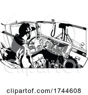 Poster, Art Print Of Trucker Sitting At The Wheel Black And White