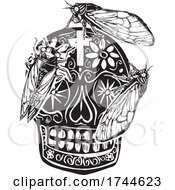 Poster, Art Print Of Woodcut Cicadas Over A Sugar Skull
