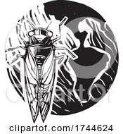 Poster, Art Print Of Woodcut Cicada On Planet Earth