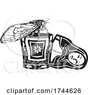 Poster, Art Print Of Woodcut Cicada On A Russian Nesting Doll