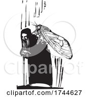 Woodcut Cicada On An Old Man
