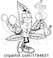Poster, Art Print Of Cannabis Marijuana Pot Leaf Mascot Smoking A Bong