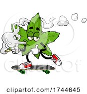 Poster, Art Print Of Cannabis Marijuana Pot Leaf Mascot Skateboarding And Smoking A Joint