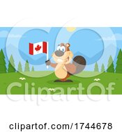 Poster, Art Print Of Happy Beaver Holding A Canadian Flag