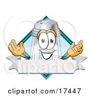 Clipart Picture Of A Salt Shaker Mascot Cartoon Character On A Blank Blue Label With A Banner And Diamond