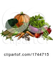 Poster, Art Print Of Vegetables Fruit Produce Food Illustration Woodcut