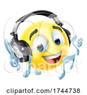 Poster, Art Print Of Cartoon Emoticon Face Icon With Music Headphones