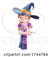 Poster, Art Print Of Kid Cartoon Girl Child Halloween Witch Sign