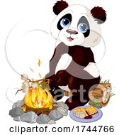 Cute Panda Roasting Marshmallows And Making Smores At A Campfire