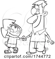 Poster, Art Print Of Cartoon Outline Father And Daughter Holding Hands