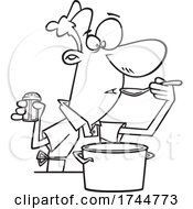 Cartoon Outline Man Cooking And Testing The Sauce