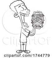 Cartoon Black And White Man Eating A Giant Hamburger