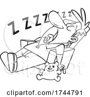 Cartoon Black And White Exhausted Dad Or Uncle Sleeping In A Chair by toonaday
