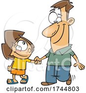 Cartoon Father And Daughter Holding Hands
