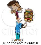Cartoon Man Eating A Giant Hamburger