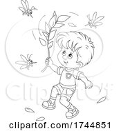 Poster, Art Print Of Black And White Boy Fighting Off Mosquitos With A Branch