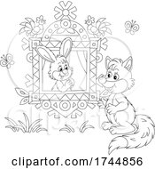 Poster, Art Print Of Black And White Rabbit In A Window Talking To A Fox