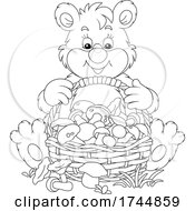 Poster, Art Print Of Black And White Bear With A Basket Of Mushrooms