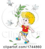 Poster, Art Print Of Boy Fighting Off Mosquitos With A Branch