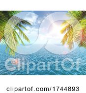 Poster, Art Print Of 3d Tropical Landscape With Palm Trees Against The Blue Ocean