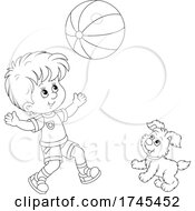Boy And Dog Playing With A Beach Ball