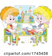 Poster, Art Print Of Boy And Girl Making Paper Crafts