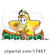 Star Mascot Cartoon Character Rowing A Boat by Toons4Biz