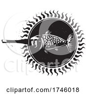 Woodcut Frying Fish