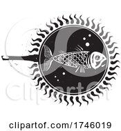 Poster, Art Print Of Woodcut Frying Fish