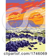 Poster, Art Print Of Amboy Crater Extinct Cinder Cone Volcano In Mojave Desert Within Mojave Trails National Monument California Wpa Poster Art