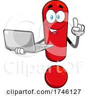Exclamation Point Character Holding A Laptop