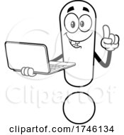 Poster, Art Print Of Exclamation Point Character Holding A Laptop