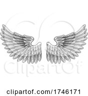 Pair Of Wings Vintage Engraved Retro Style