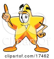 Clipart Picture Of A Star Mascot Cartoon Character Pointing Upwards