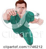 Superhero Nurse Doctor In Scrubs Flying Super Hero by AtStockIllustration