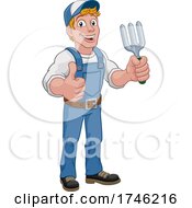 Poster, Art Print Of Gardener Garden Fork Tool Handyman Cartoon Man