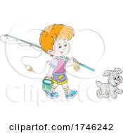 Poster, Art Print Of Dog And Boy Walking With A Fishing Pole